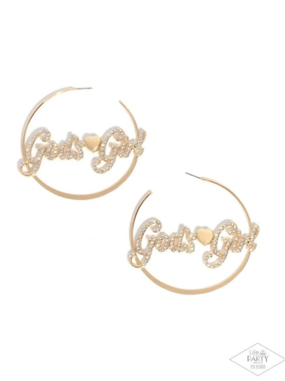 paparazzi Gold Script 'Guts Girl' Hoop Earrings with Heart Accent